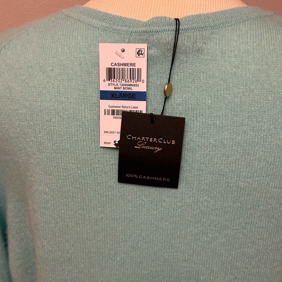 NWT! Charter Club Cashmere Crew Neck Sweater Aqua Size XL - Picture 5 of 7